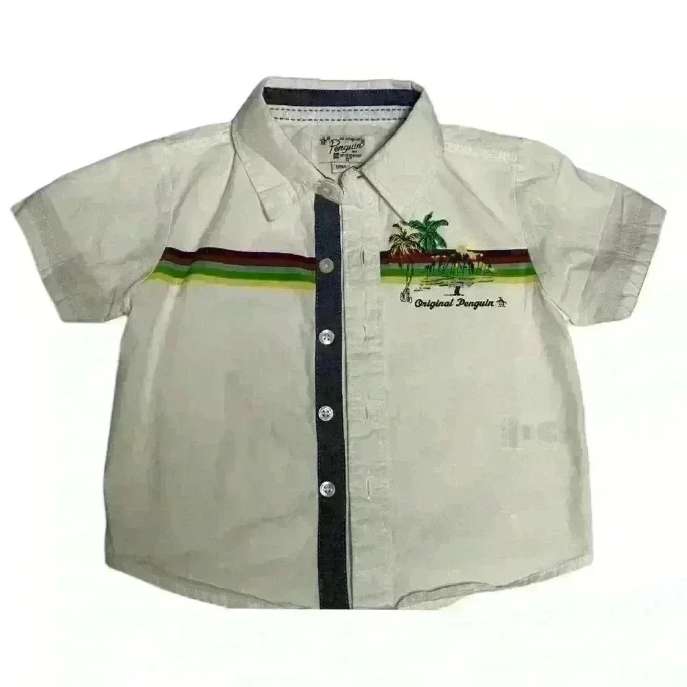 Original Penguin Boys Button-Down Short Sleeve Shirt White Size 18M